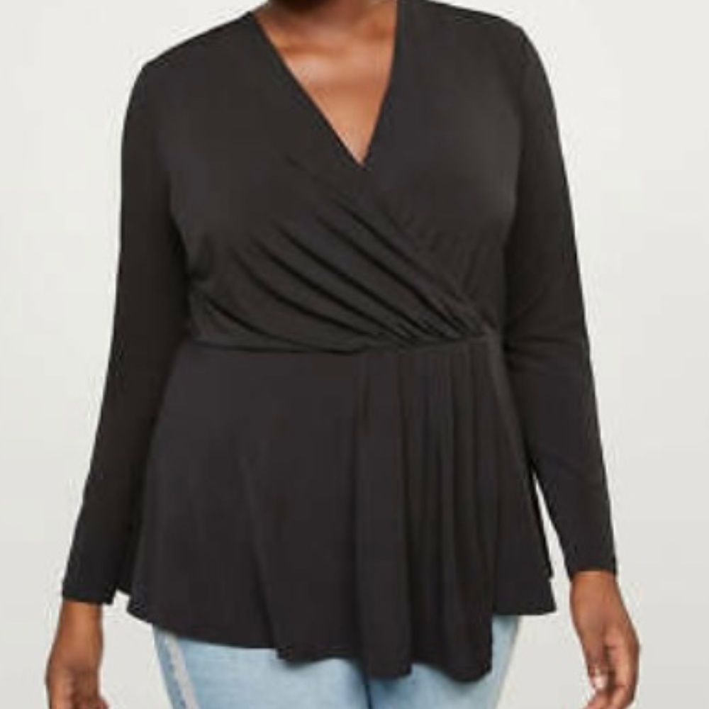 Black Faux Wrap Top